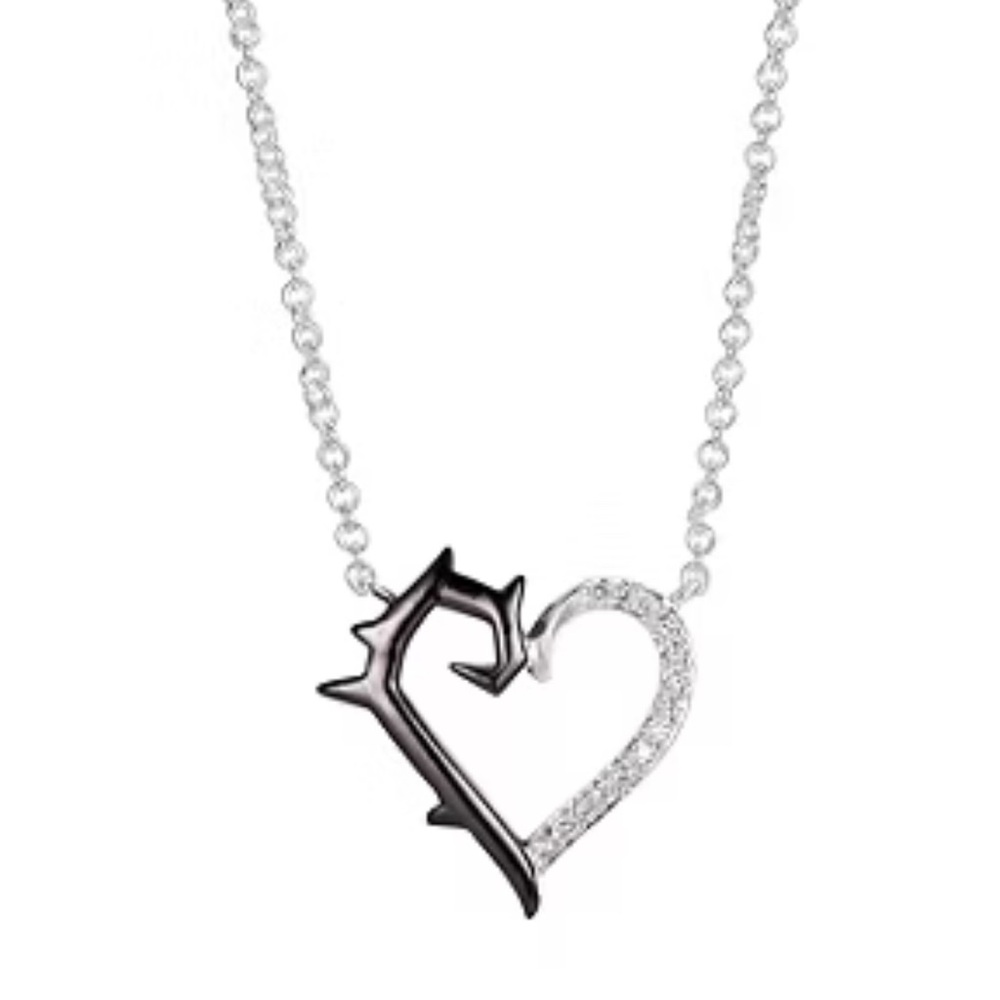 Disney Villains Black & Silver Heart Necklace (Maleficent) - Picture 2 of 4